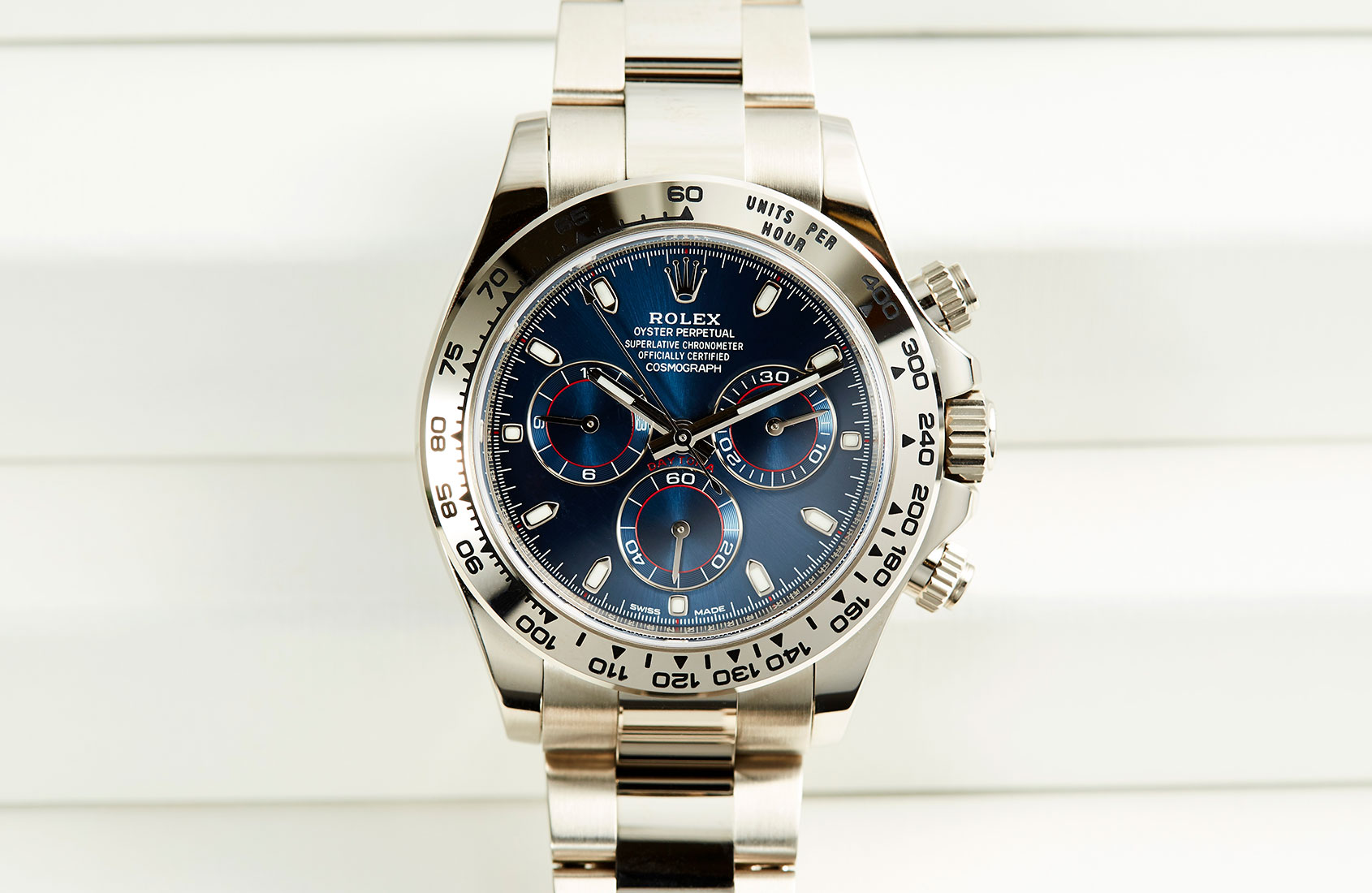 rolex white gold blue dial daytona