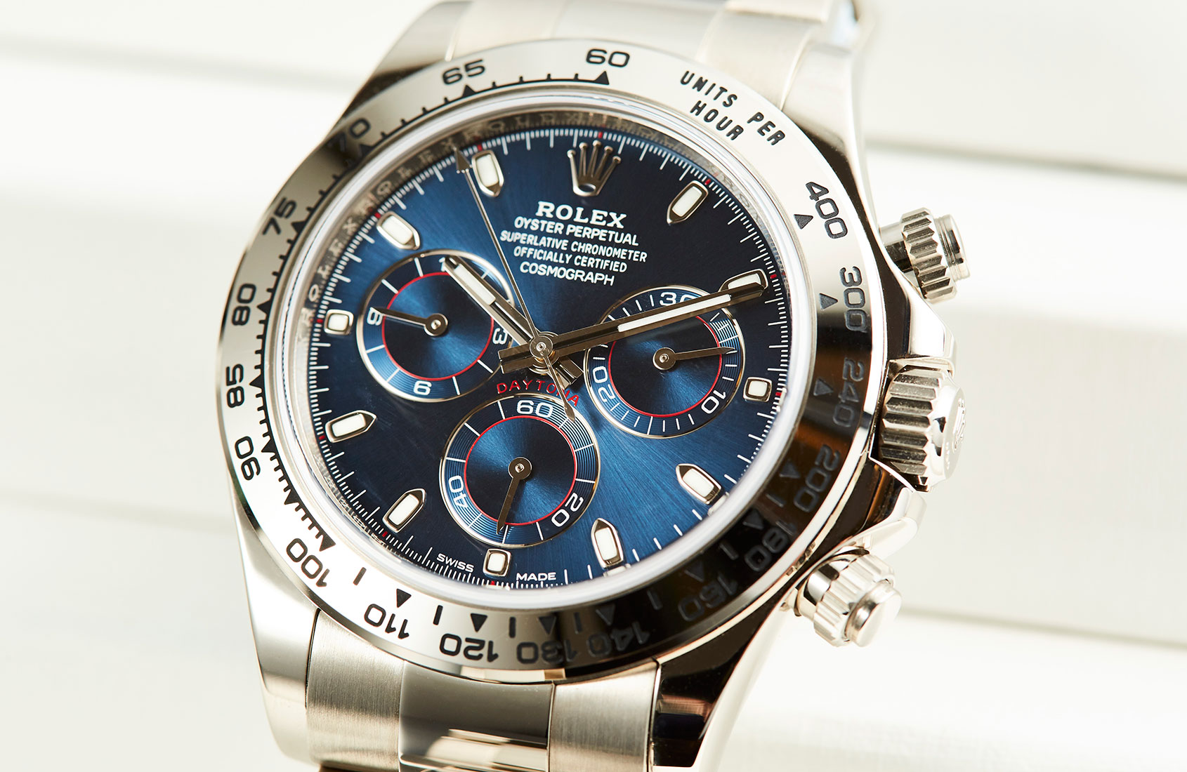 Rolex Daytona in white gold with blue 