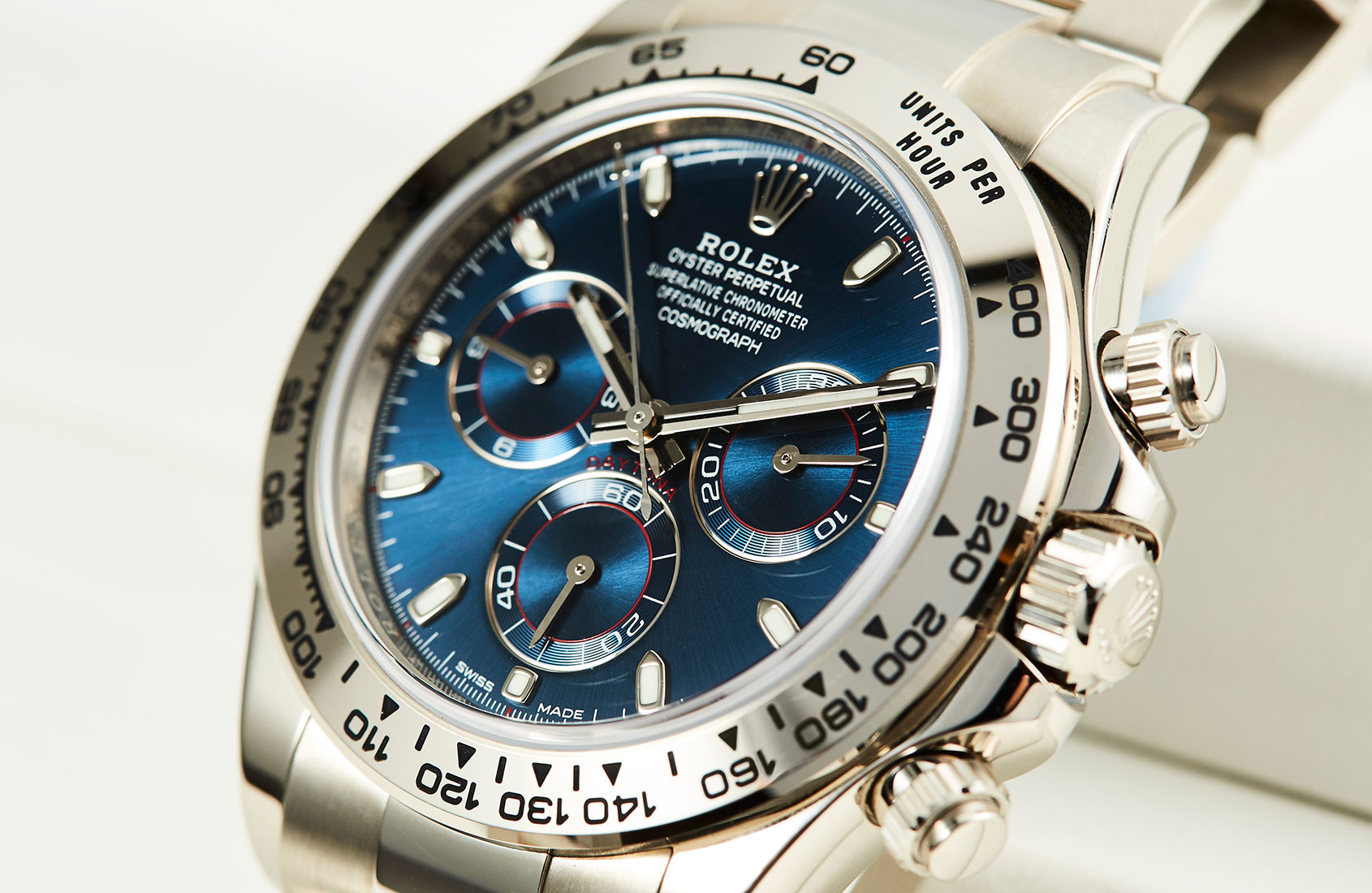 daytona blue dial white gold