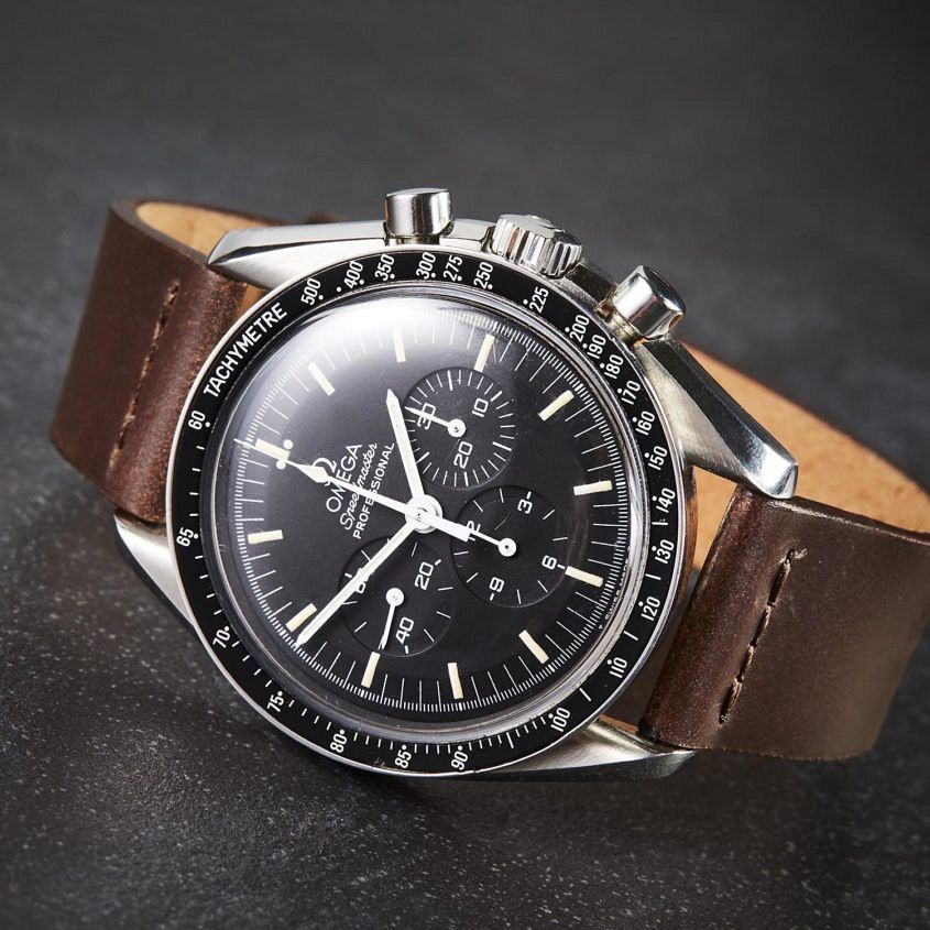 Brown cordovan leather watch strap, Omega Speedmaster
