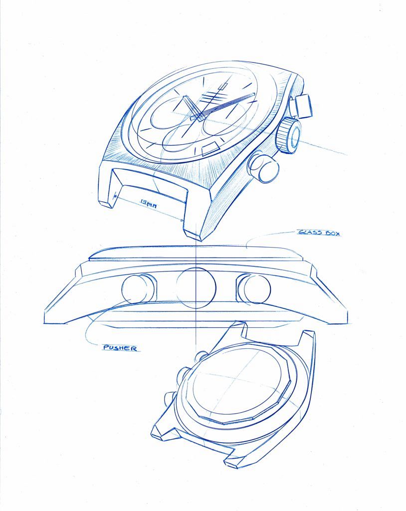 Rough drawings for the new Zenith El Primero A384 Revival.