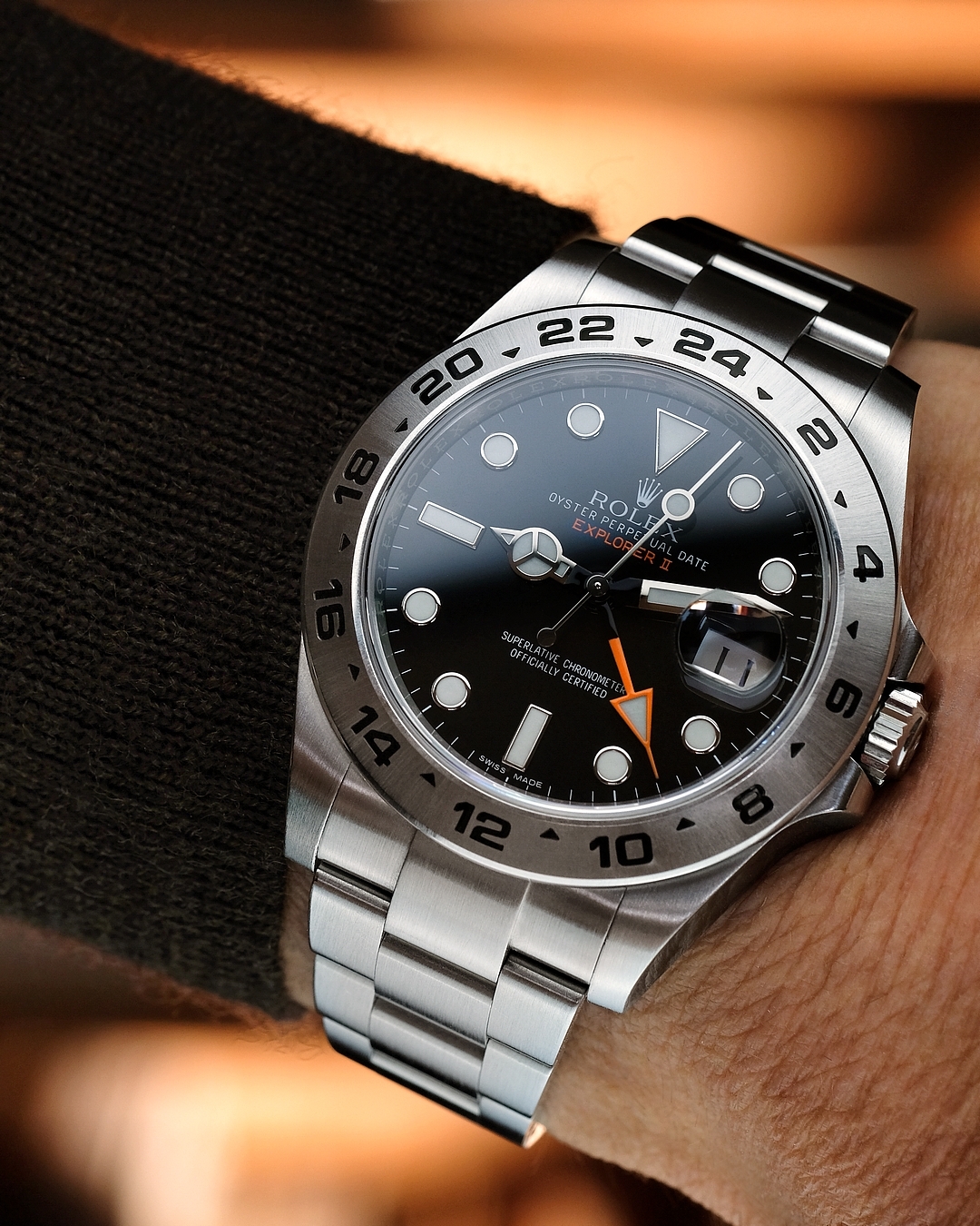 rolex explorer ii black on wrist