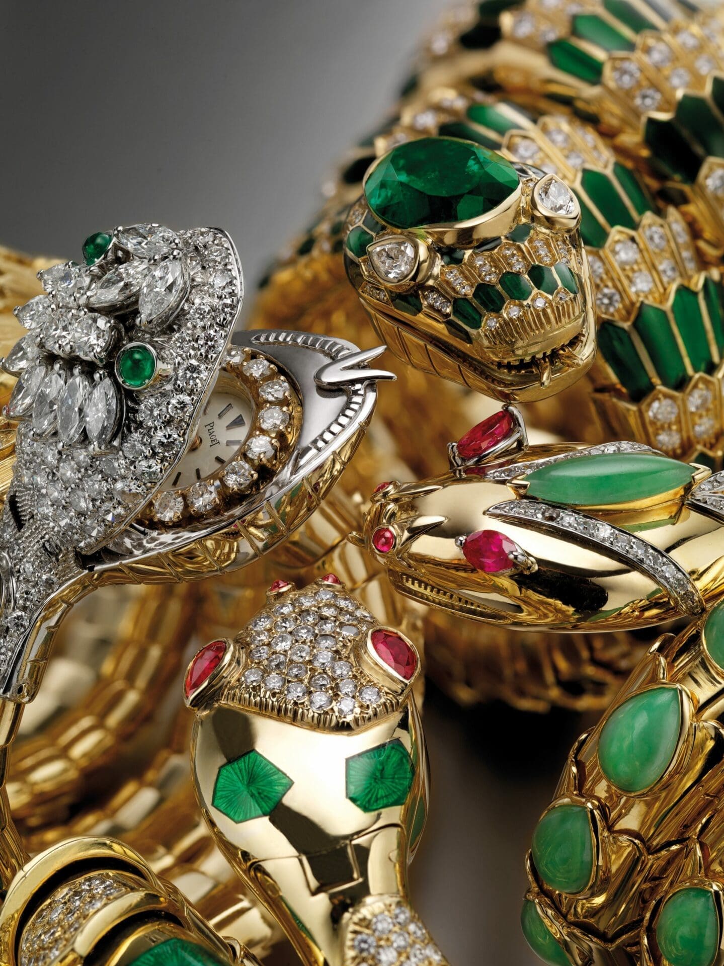 Bvlgari BVLGARI Serpenti gold enamelled snake-effect wide black leather cuff bracelet 