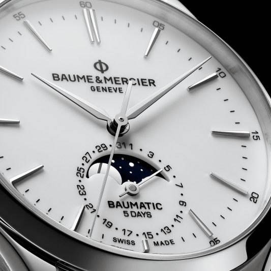 INTRODUCING: All white now – the Baume & Mercier Clifton Baumatic Automatic Moon Phase lightens up