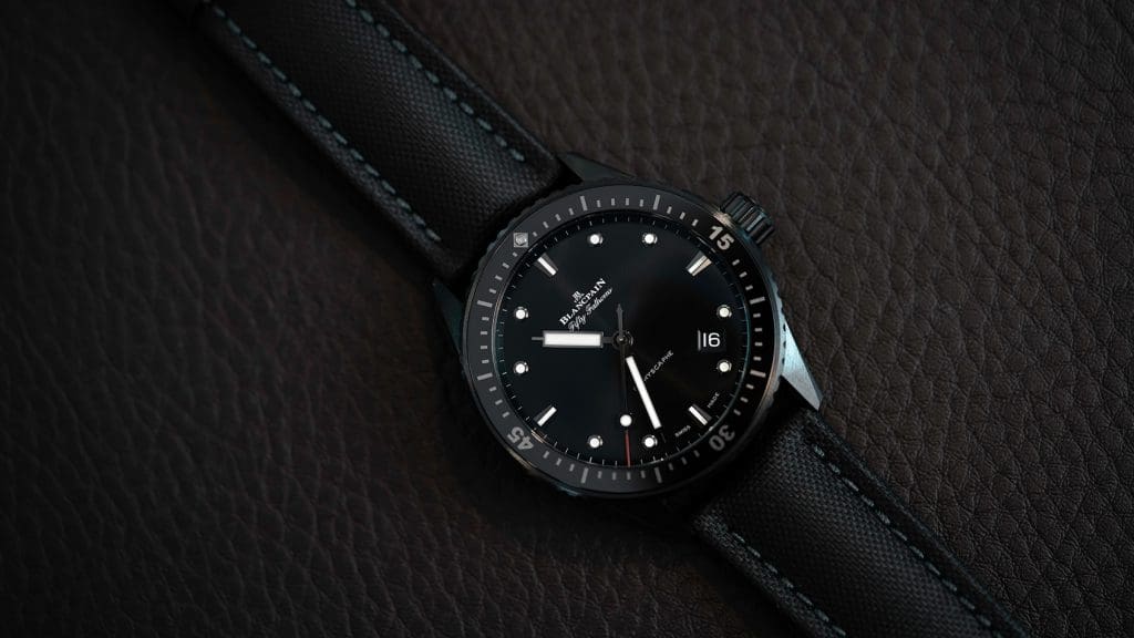 The inky depths of the Blancpain Fifty Fathoms Bathyscaphe in black ceramic 