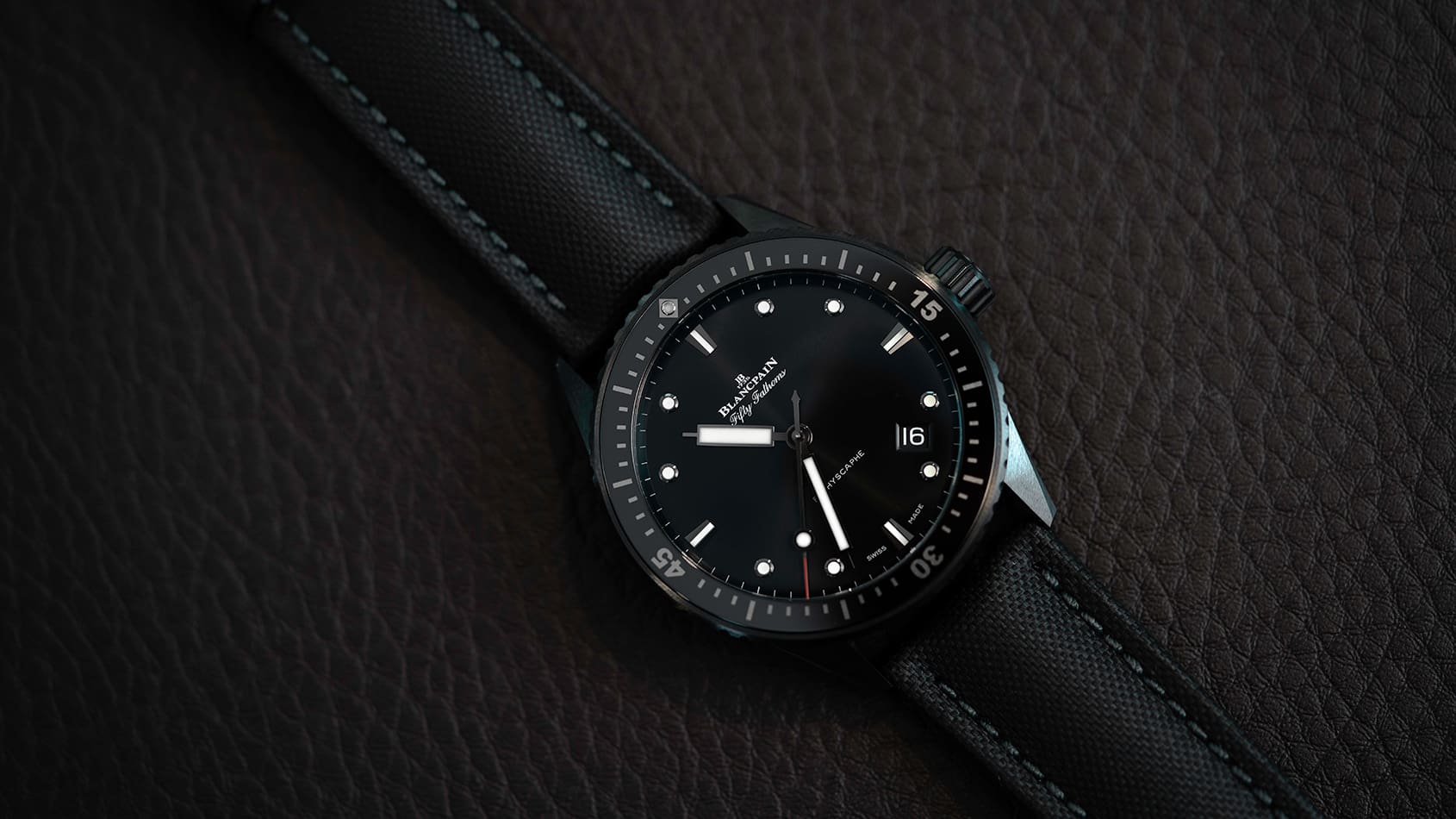 The inky depths of the Blancpain Fifty Fathoms Bathyscaphe in black ceramic 