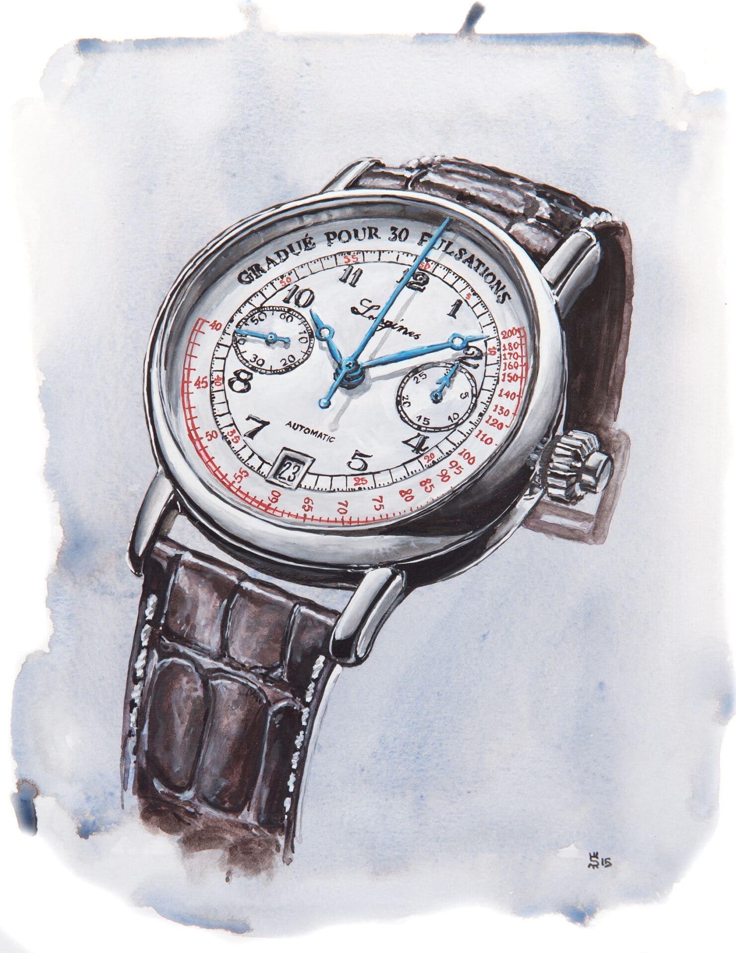 EDITOR’S PICK: Menswear painter and illustrator Sunflowerman interprets the Longines Pulsometer Chronograph (with review, pics, video and pricing)