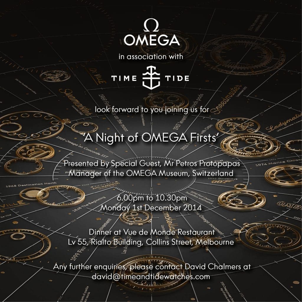 EVENT: OMEGA in Association with Time+Tide present the ‘Night of OMEGA firsts’, tonight in Melbourne