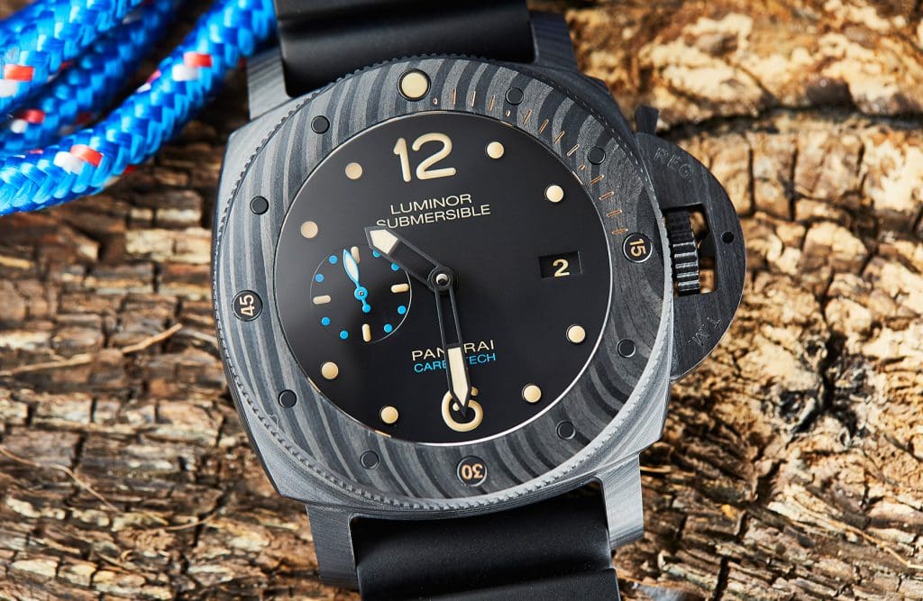 What’s featherlight, heavyweight and striped like a tiger? The Panerai Submersible Carbotech