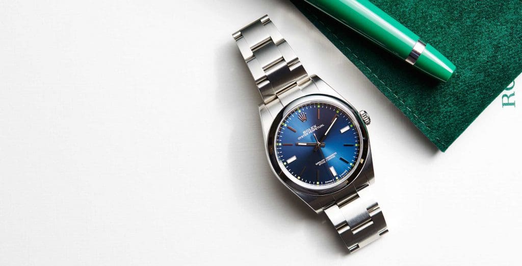 The Rolex Oyster Perpetual 39 in blue, grey and grape