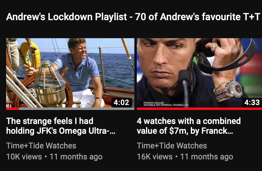 Andrew has made an epic 70-video YouTube playlist of his favourite T+T videos. Bye bye four hours.
