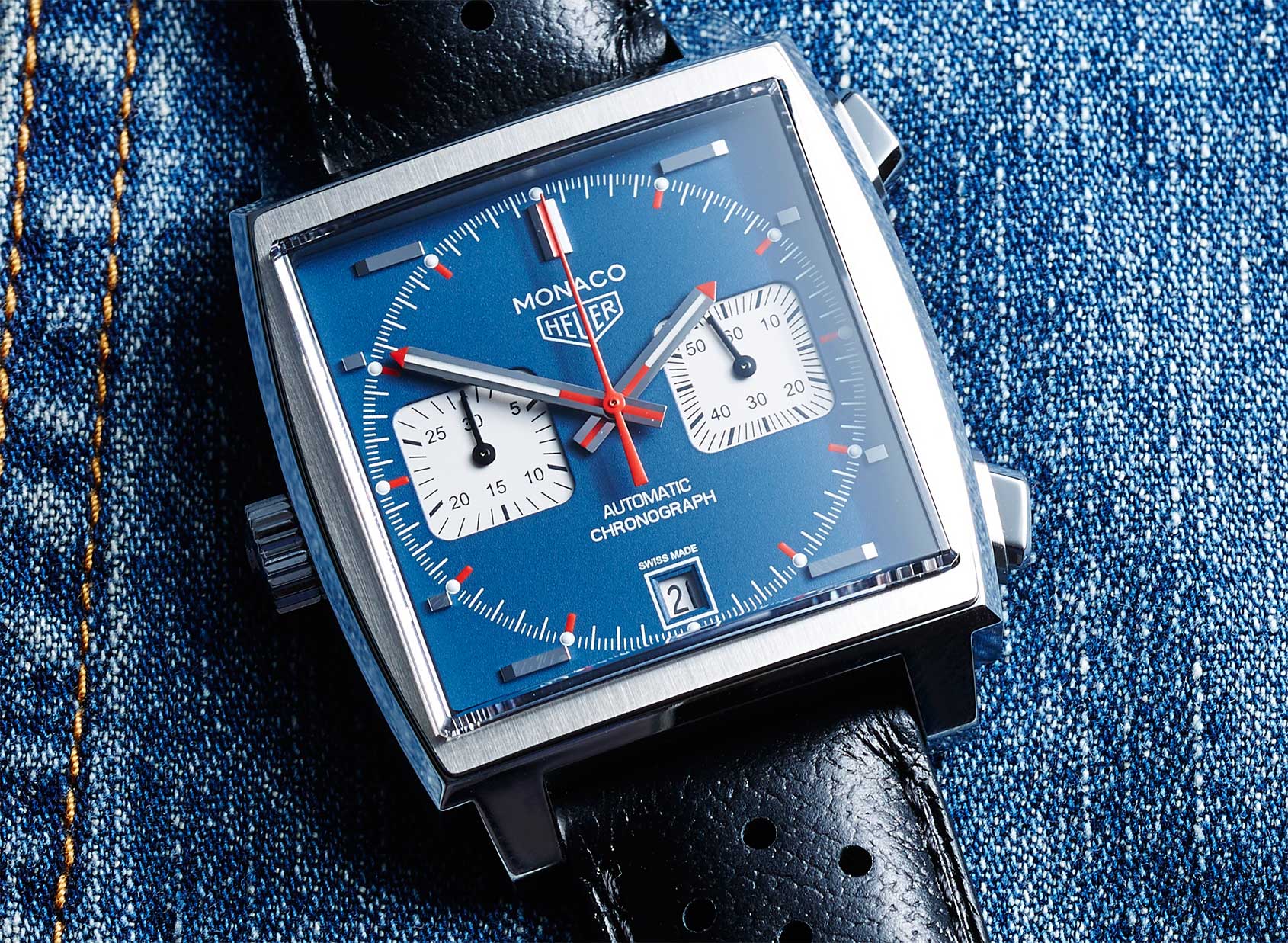 EDITOR’S PICK: John Mayer isn’t the only one with Room for Squares. The 2015 TAG Heuer Monaco Calibre 11, in detail