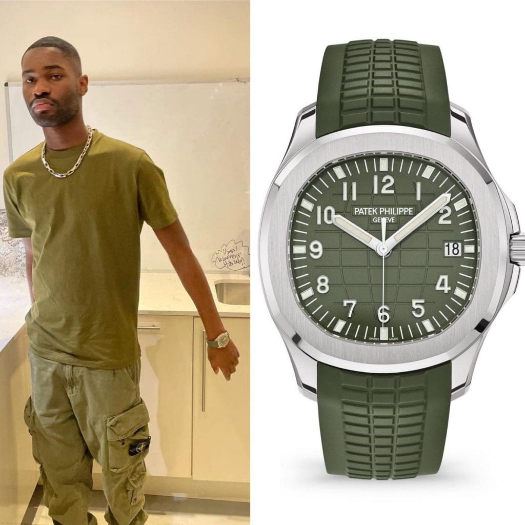 UK rapper Dave adds a Patek Phillipe Aquanaut 5168G in “khaki green” to his stellar collection