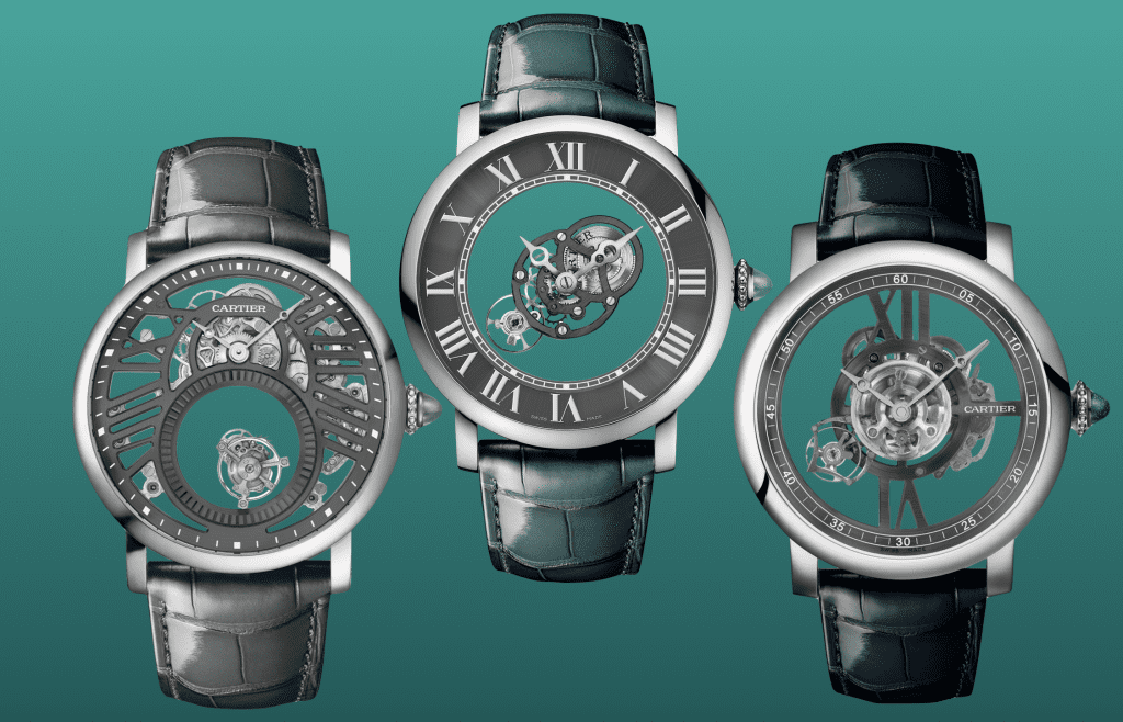 INTRODUCING: The Cartier Fine Watchmaking collection delivers three platinum tourbillons in skeletonised form