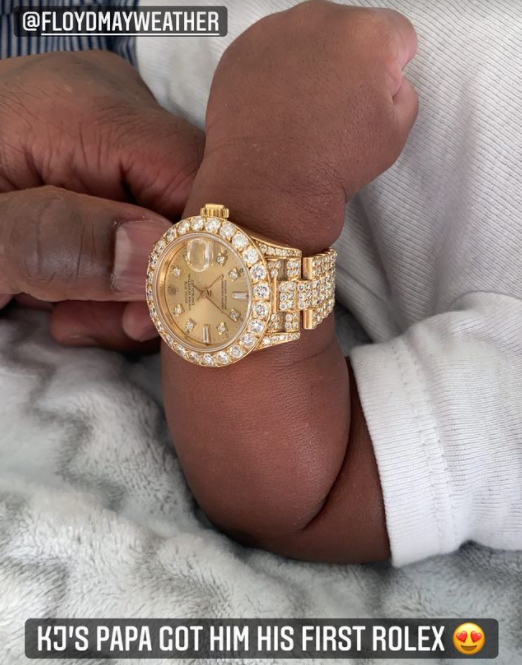 What is Floyd Mayweather’s grandson’s first watch? A gold Rolex, of course