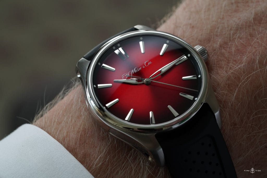 HANDS ON: The H. Moser & Cie. Pioneer Centre Seconds Swiss Mad Red presents a dial that’ll make you weep