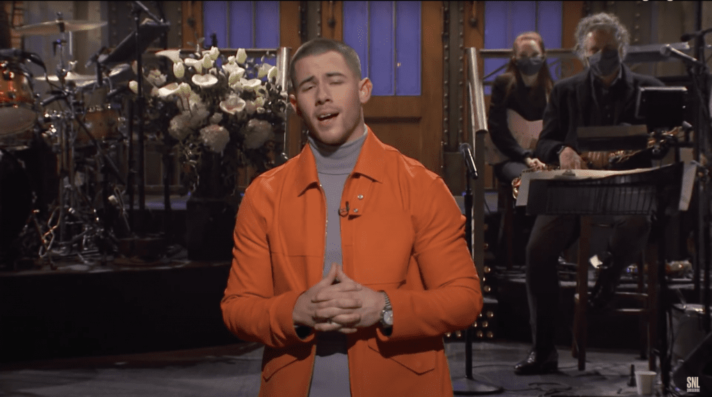 Nick Jonas shows he’s a serious watch guy with this Omega Speedmaster in Canopus Gold on Saturday Night Live