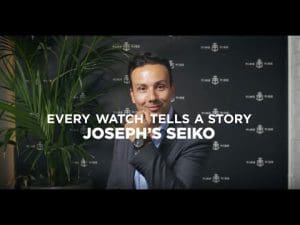 Joseph’s all-black Seiko 5 Sports SRPD79K1 on Crafter Blue integrated rubber strap is a cold killer