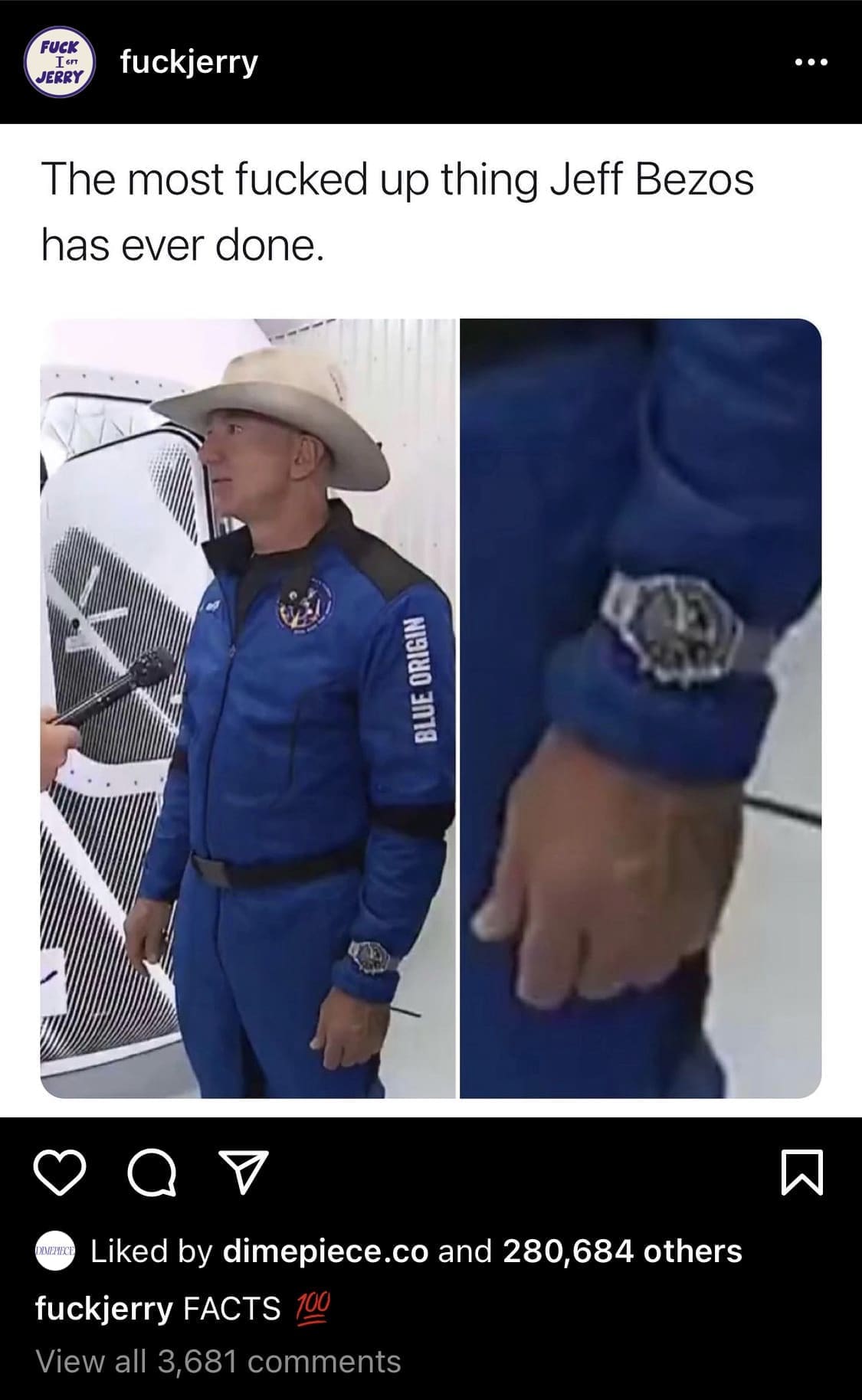 People are losing their minds about the way Bezos wore his Speedy in ‘space’, but the truth may be even sadder
