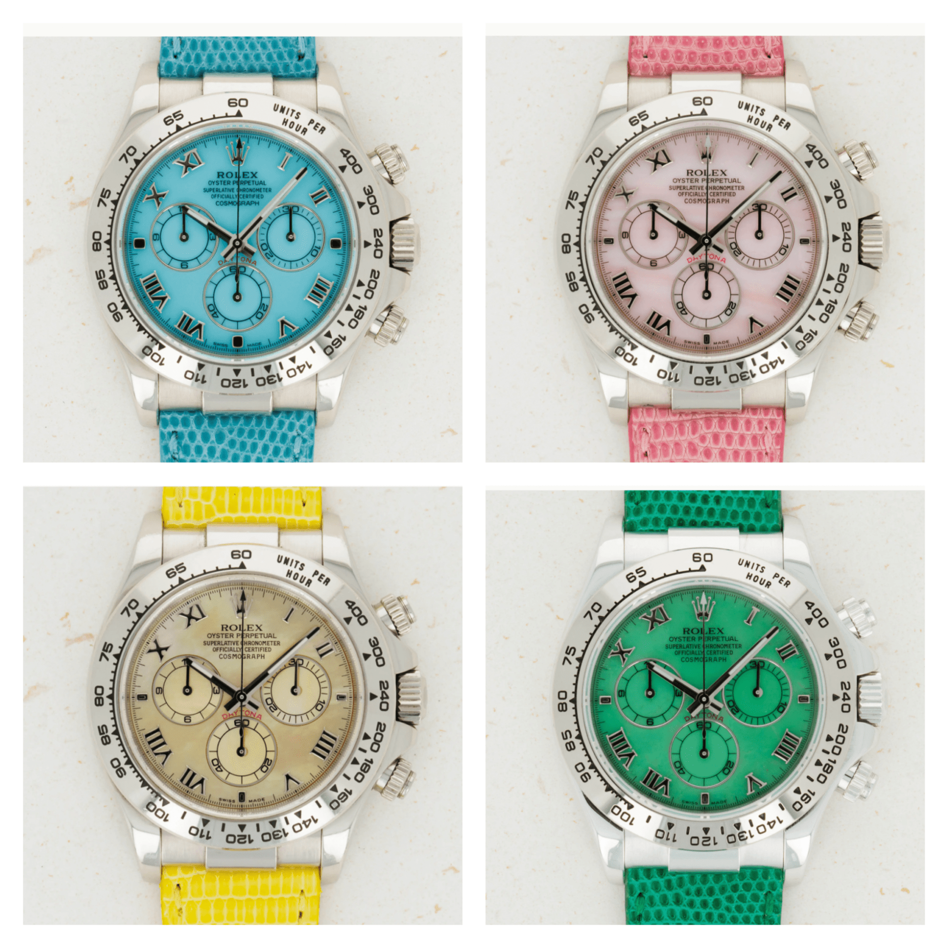 These colourful Rolex “Beach” Daytonas used to be “cheap fun”. You can now bid on a set of four on Loupe This and they may represent value
