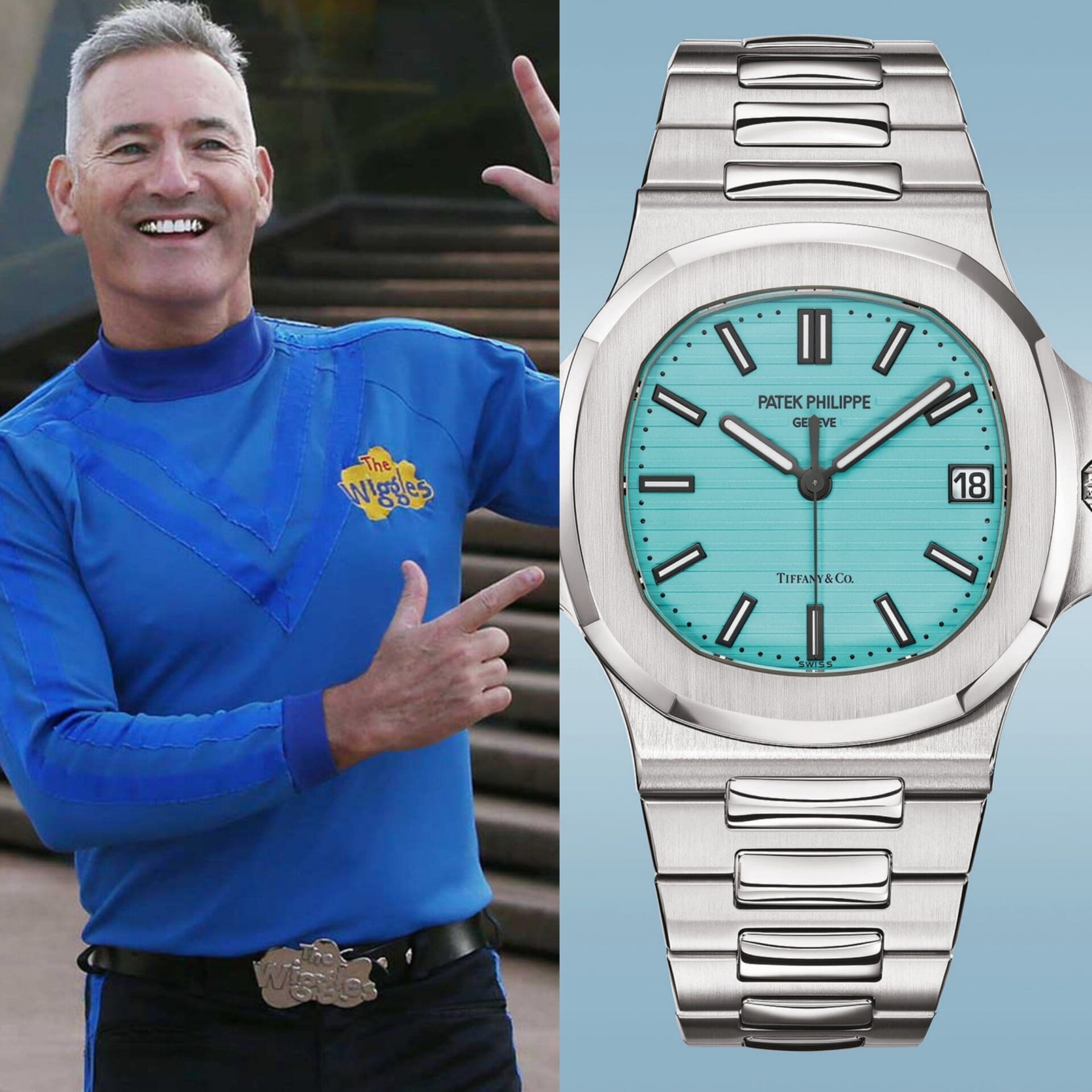 “I promise I don’t have a real Patek.” OK, this is weird, Anthony the Blue Wiggle insists his watches are fake