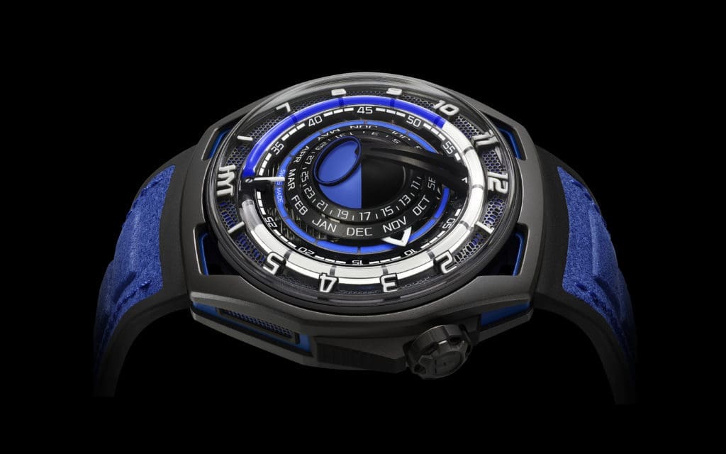 HYT reinterpret the classic moonphase with their futuristic Moon Runner Supernova Blue