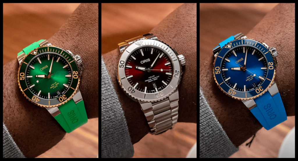 INTRODUCING: Oris launches its largest cherry Aquis yet alongside a duo of subtly two-toned calibre 400 driven divers (live shots)