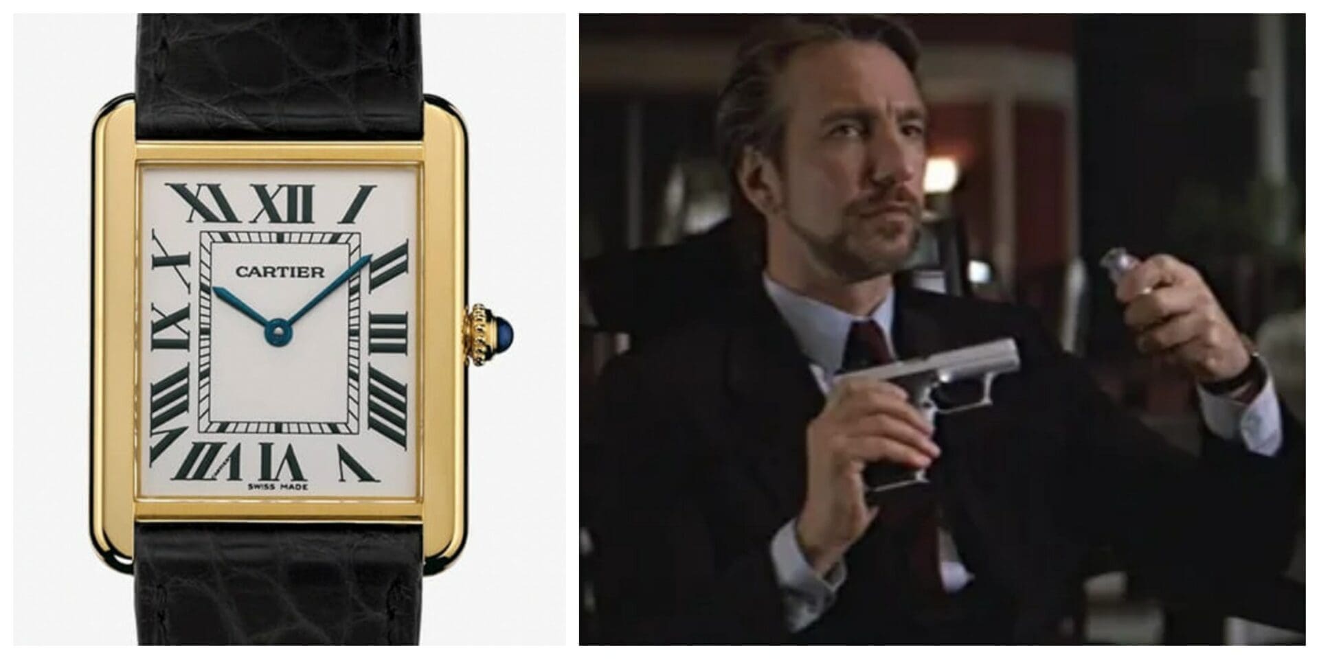 Hans Gruber in Die Hard wears a Cartier Tank better than anyone else