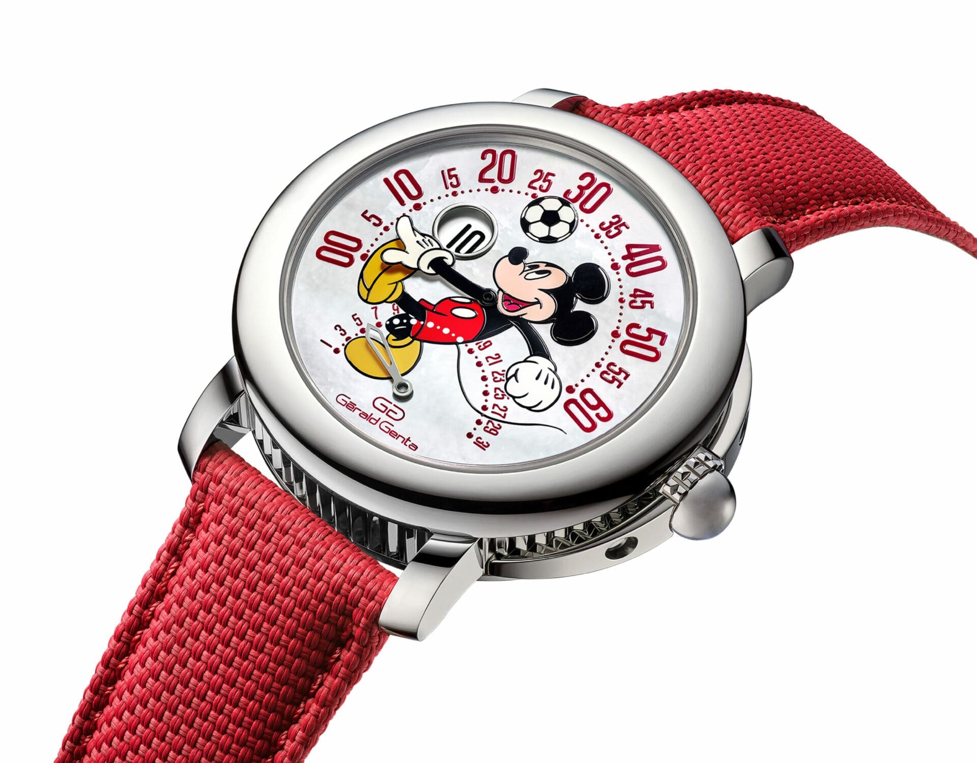 This new Gerald Genta watch displays Mickey Mouse playing football ahead of the World Cup