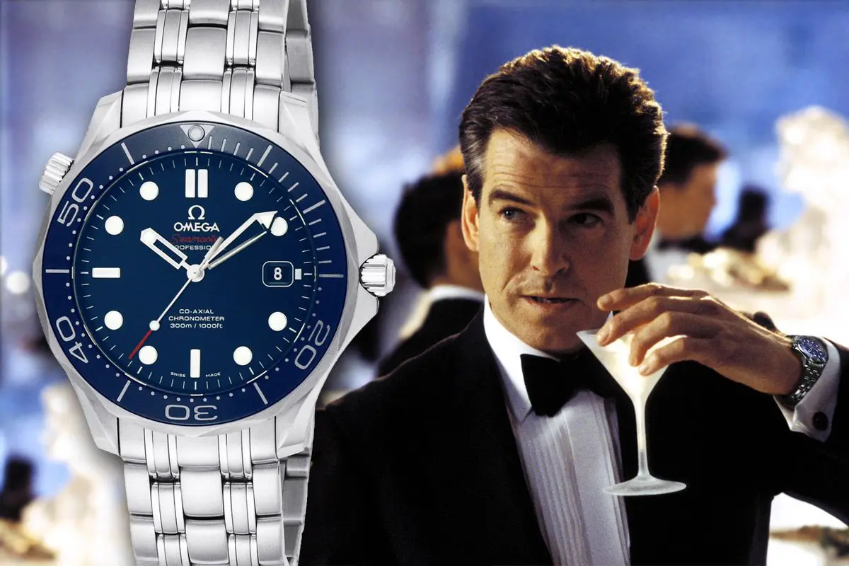 Реклама наручных часов. Часы Omega 007 James Bond. Пирс Броснан Бонд часы Омега. Часы Омега симастер 300.