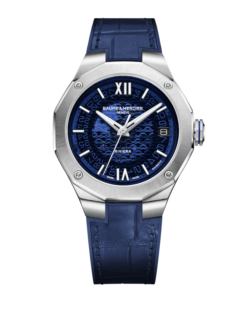 Baume Mercier Riviera 39mm blue leather strap