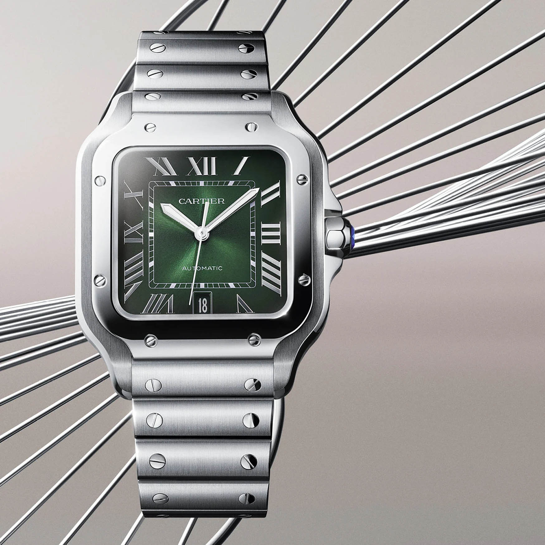 The smoky, sultry green Santos de Cartier novelties