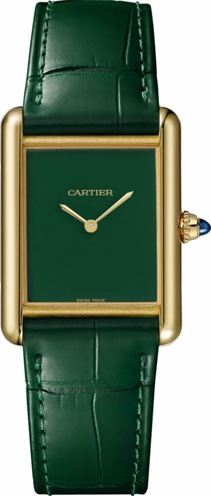 new Cartier Tank Louis Cartier models green dial gold case green leather strap