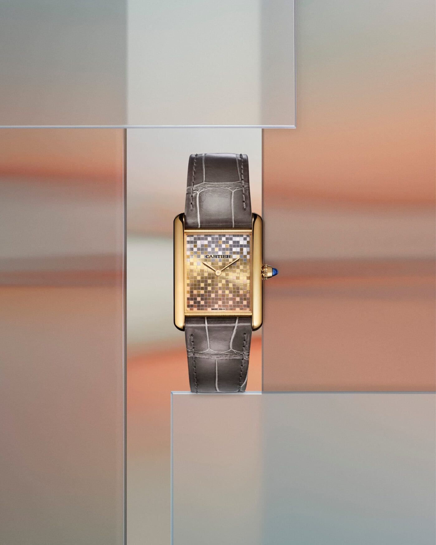 The new Cartier Tank Louis Cartier collection is all about mosaics, lacquer, and gold