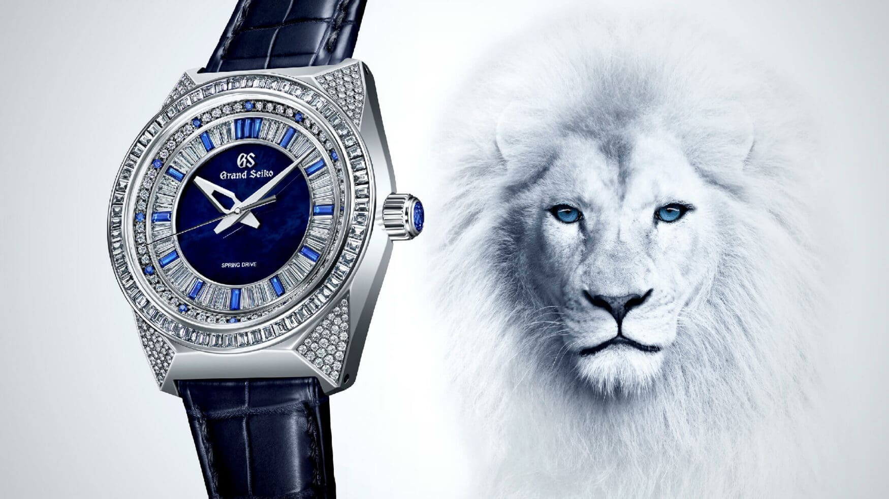 The Grand Seiko SBGD213 roars with hand-set diamonds and blue sapphires