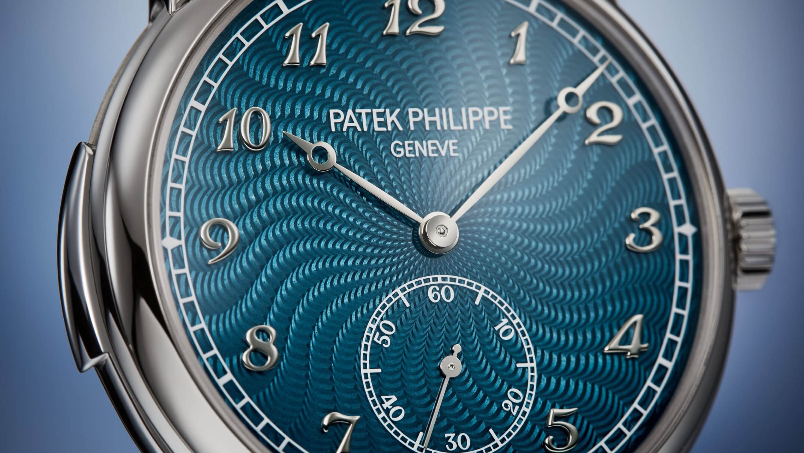 The Patek Philippe 5178G-012 is a minute repeater with a stunning flinqué enamel dial