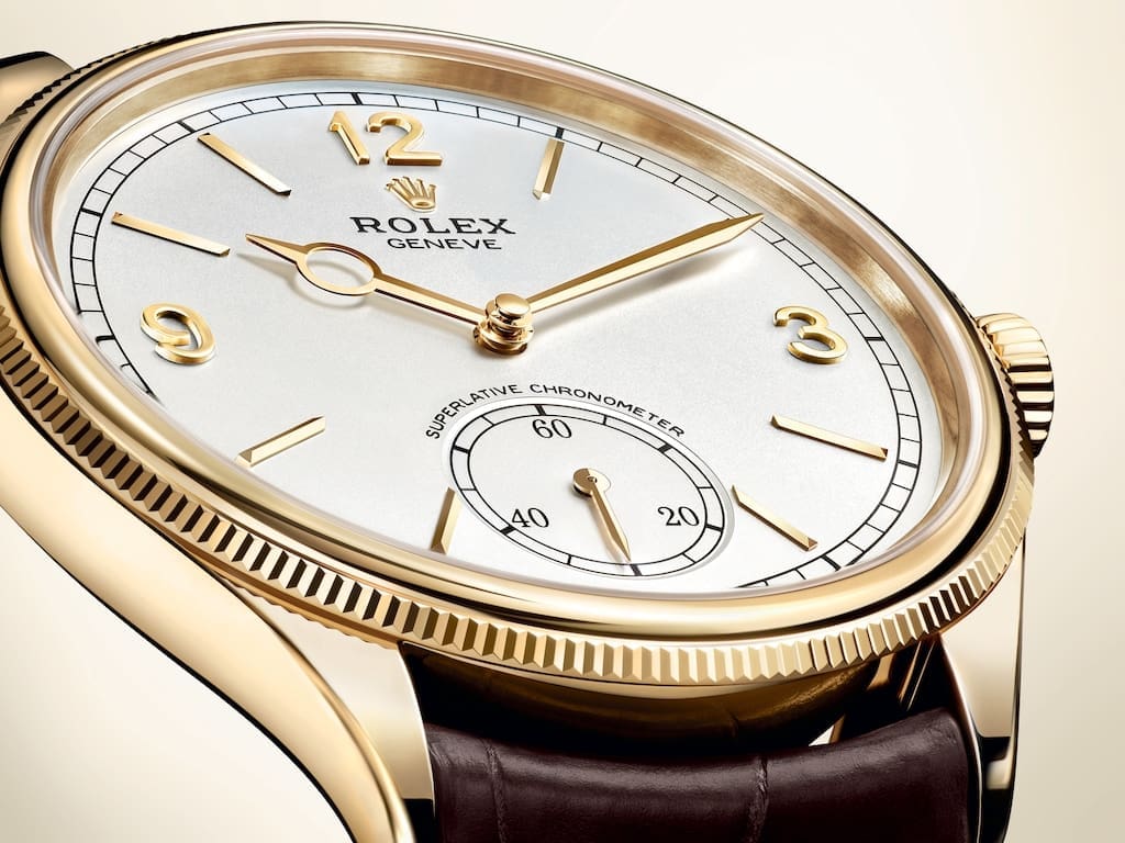 Rolex Perpetual 1908 white dial yellow gold