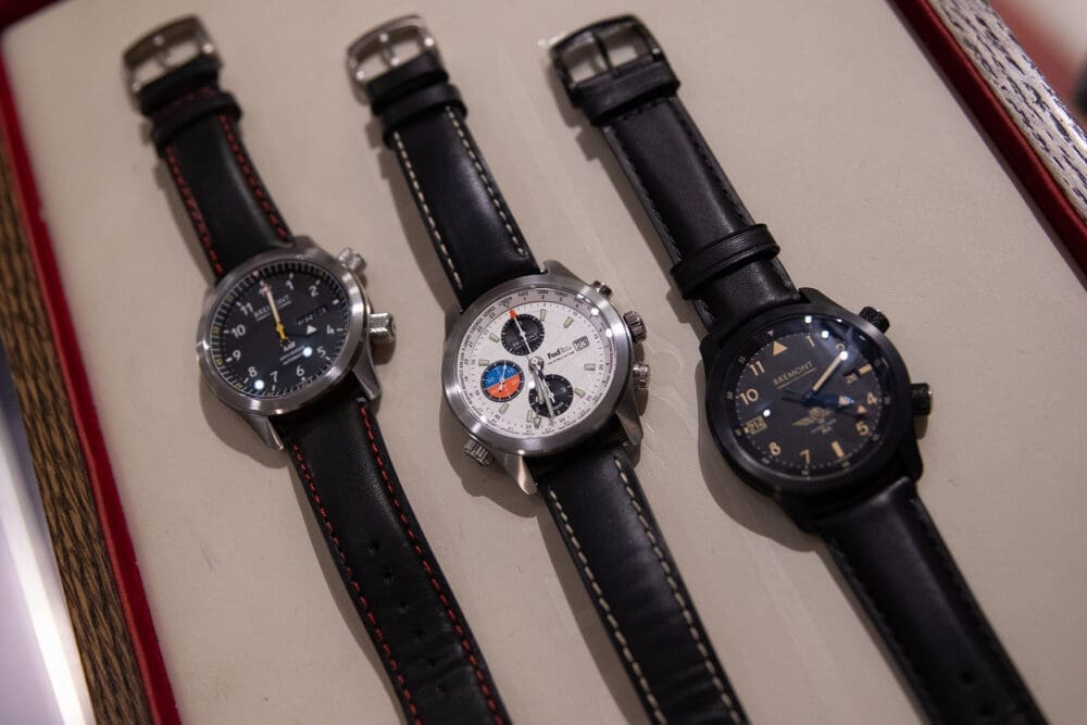 Collection of Bremont watches, including the FedEx Pilot watches and MB1. 