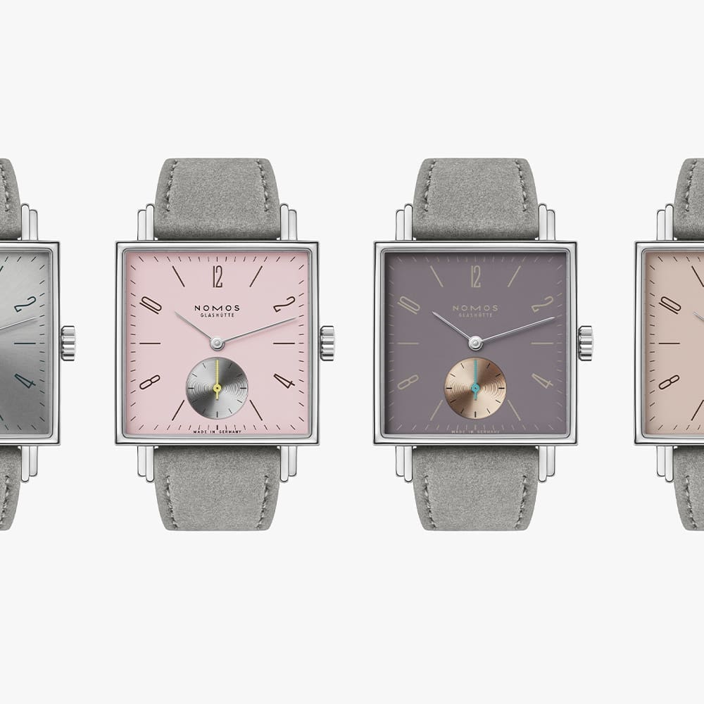 The Nomos Tetra quartet in shades of pink elevates a new contender for the colour of the year