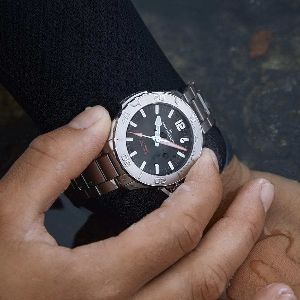 The Hamilton Khaki Navy Frogman 41 is more compact but just as functional