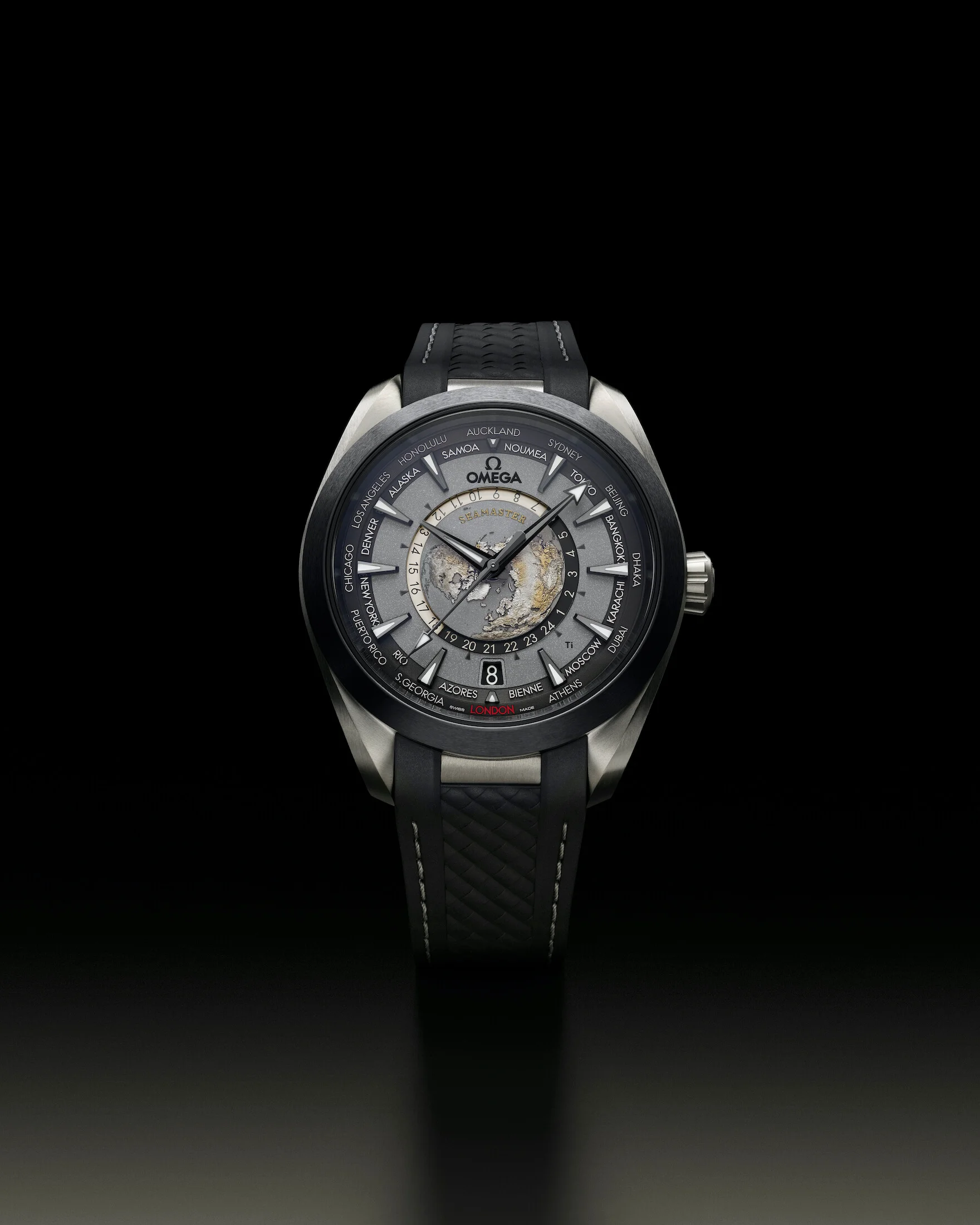 Omega revisits the Seamaster Aqua Terra Worldtimer with new titanium and steel models with coloured ceramic bezels