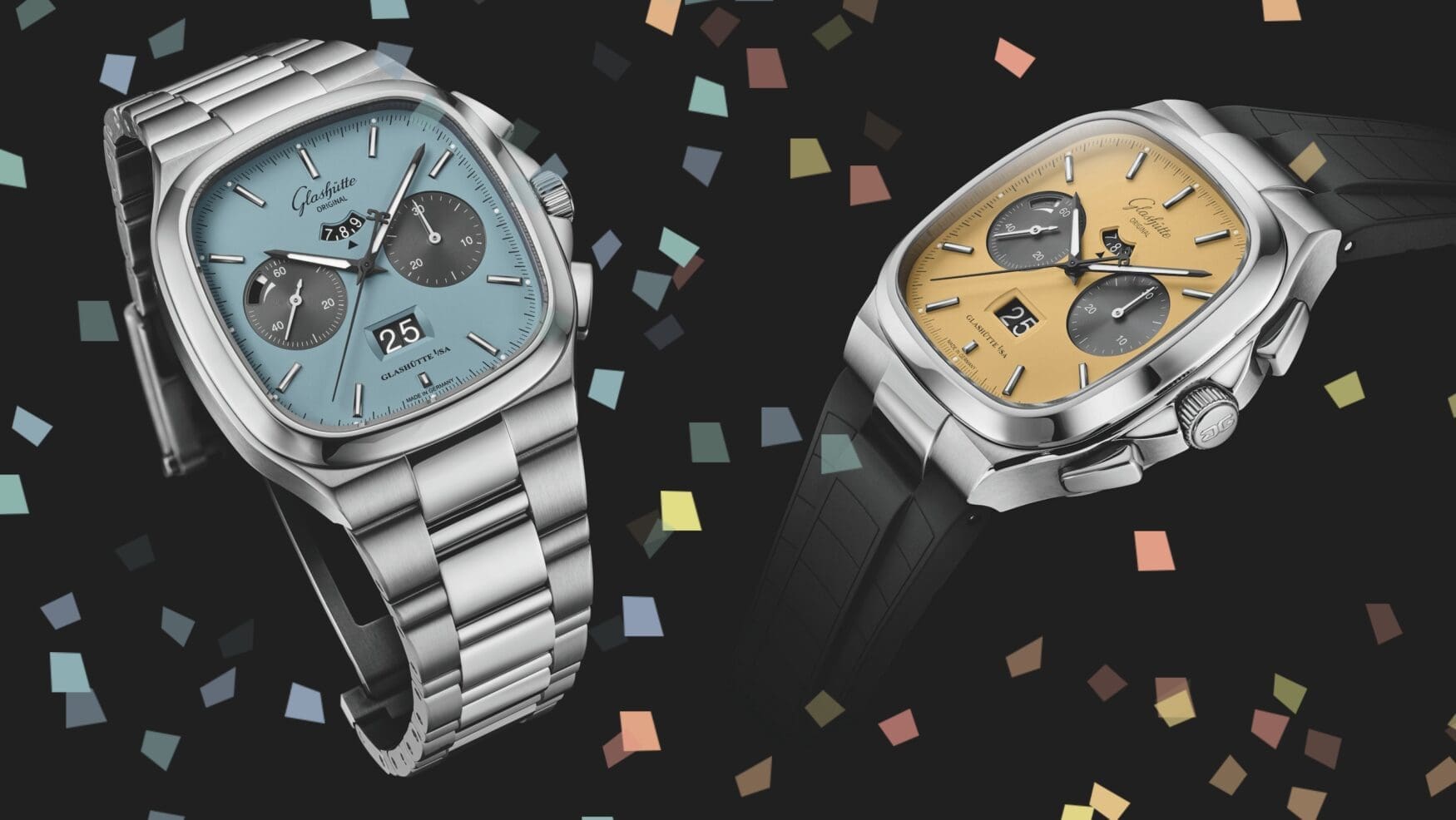The Glashütte Original Seventies Chronograph Panorama Date “Golden Bay” and “Ocean Breeze” limited editions are a retro holiday from the ordinary