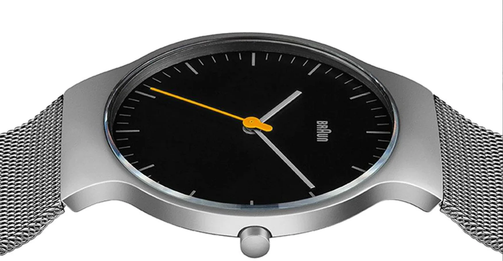 Braun Gents BN0211 Classic Slim Watch - Black Dial and Silver Mesh Bracelet