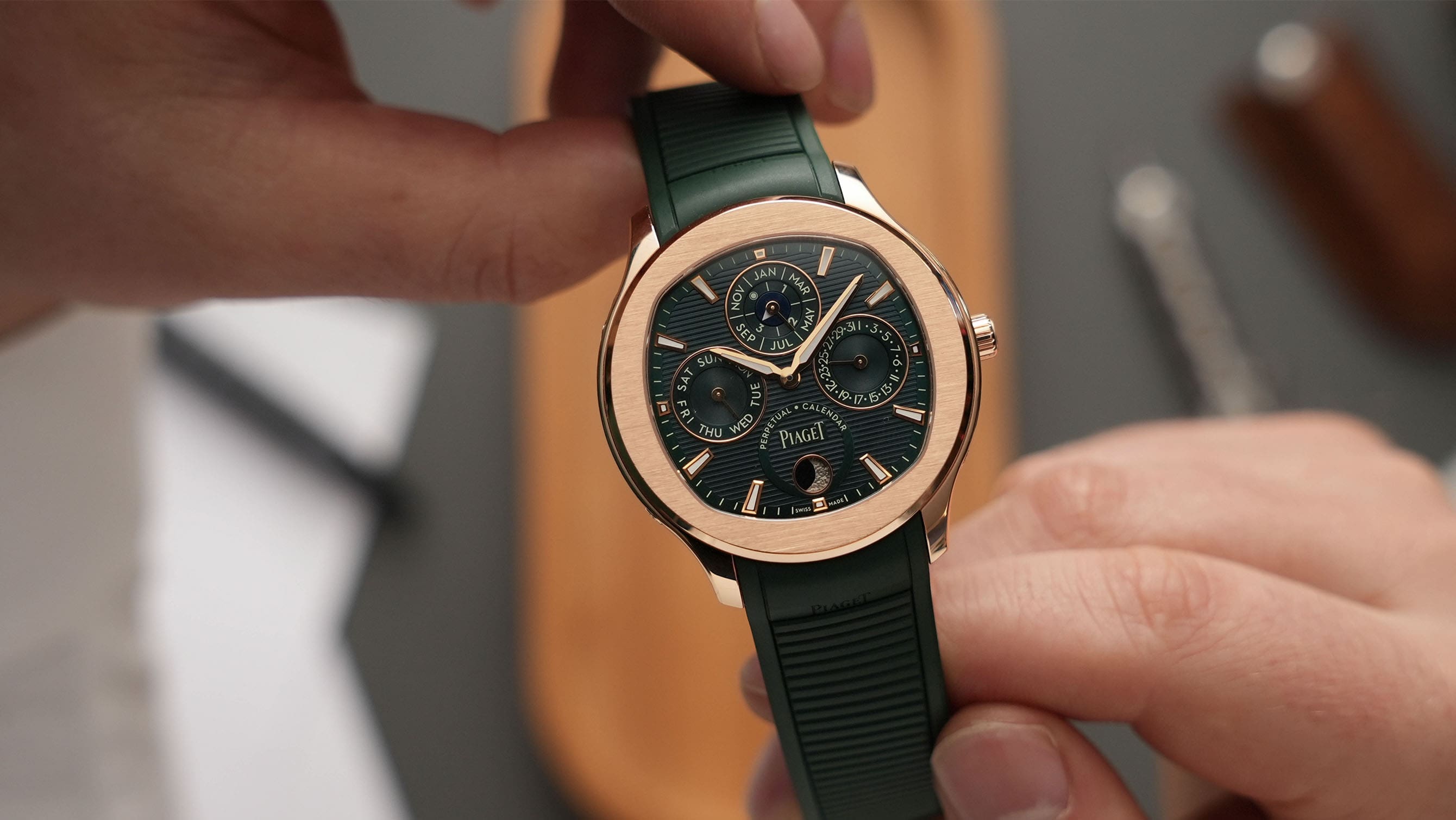 The Piaget Polo Perpetual Calendar Ultra-Thin commits to green and gold