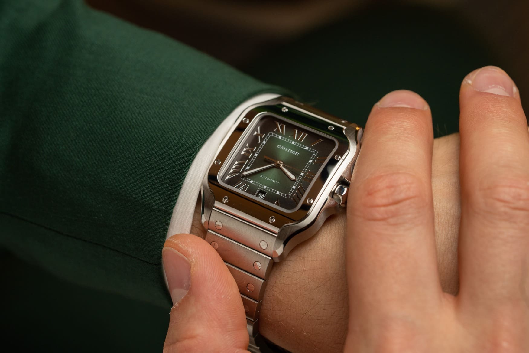 Cartier santos best sale green strap