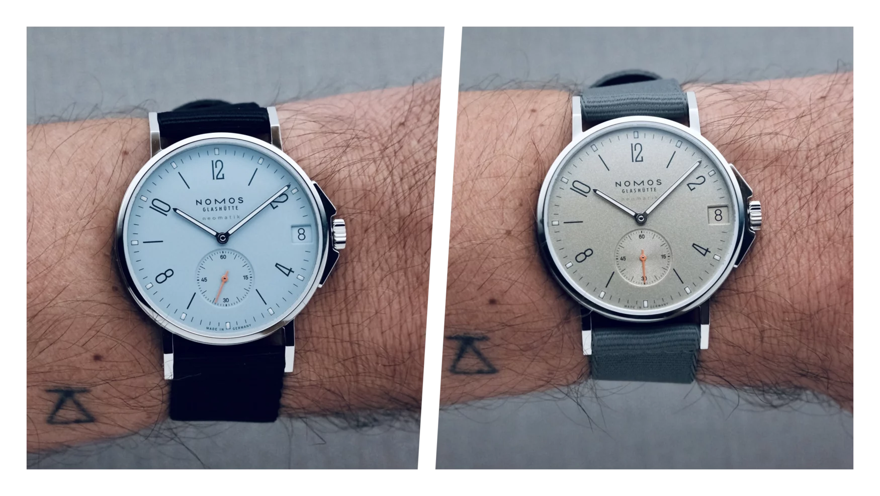 The Nomos Ahoi Neomatik 38 Sand and Sky are a mid-size take on their Bauhaus diver
