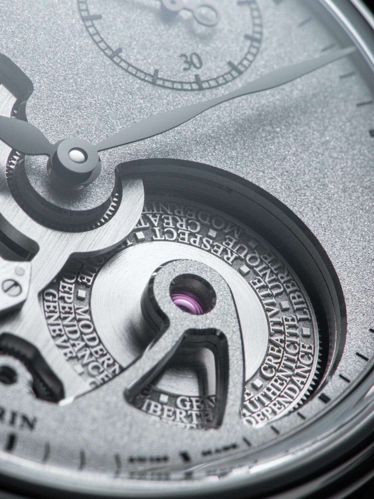 speake marin openworked sanblasted titanium 38mm dial close up