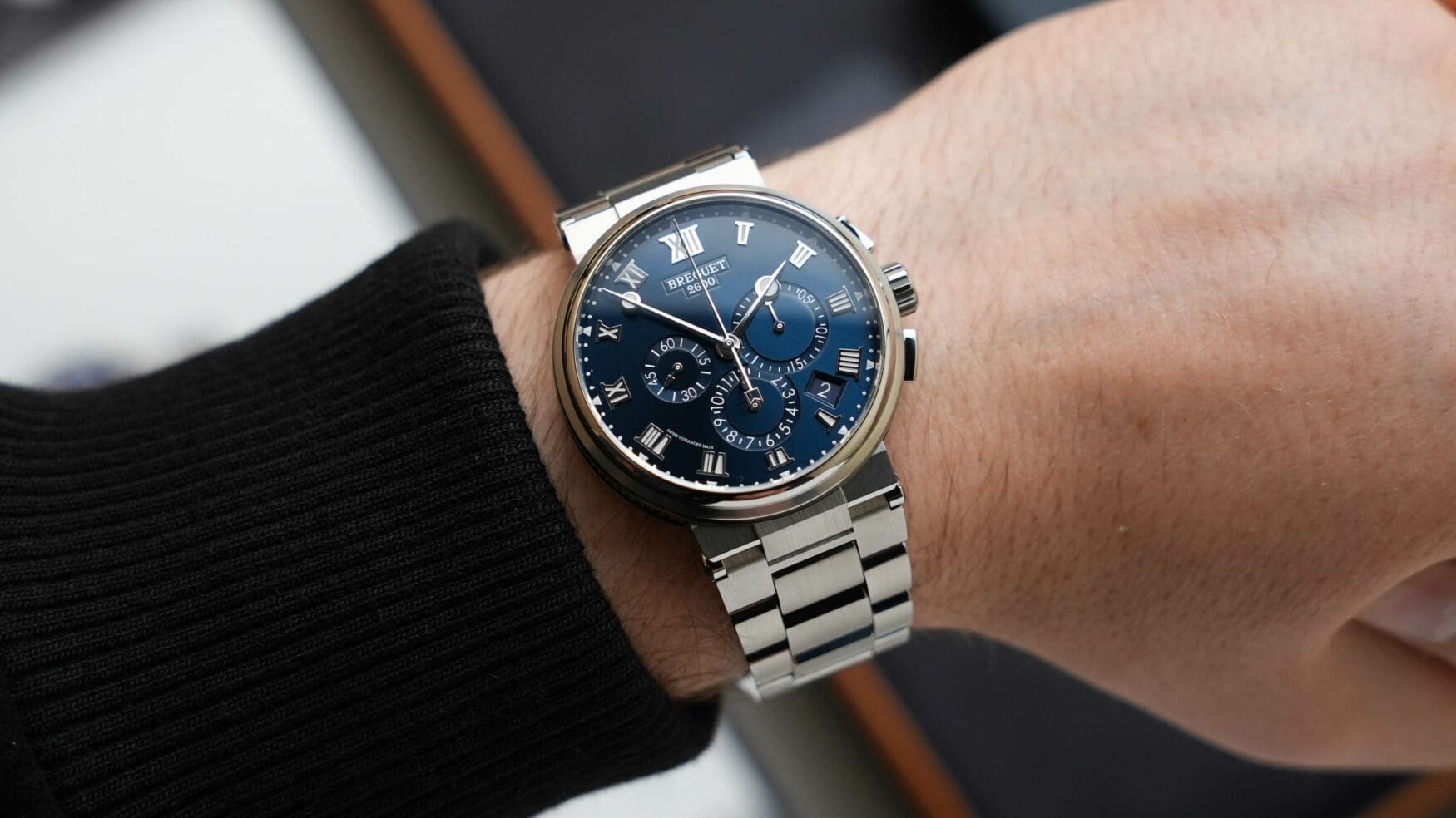 This sporty Breguet Marine Chronographe 5527 is unburdened by dive watch aesthetics