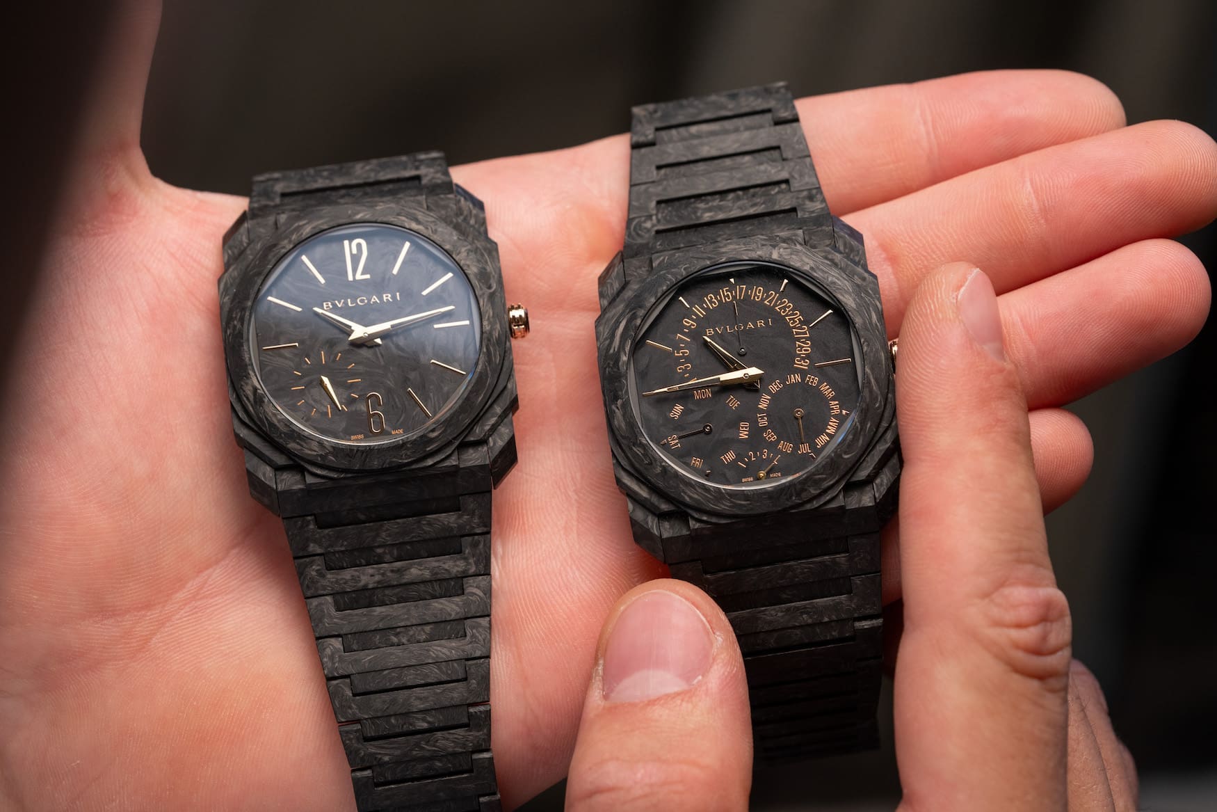 Bulgari Octo Finissimo CarbonGold side by side