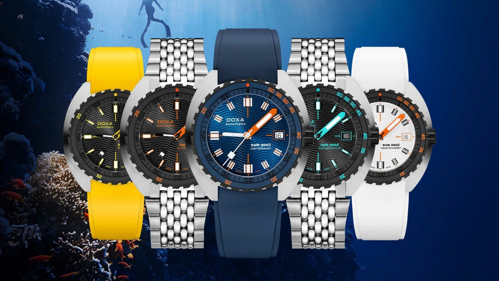 Wave hello to the all-new Doxa SUB 300β collection